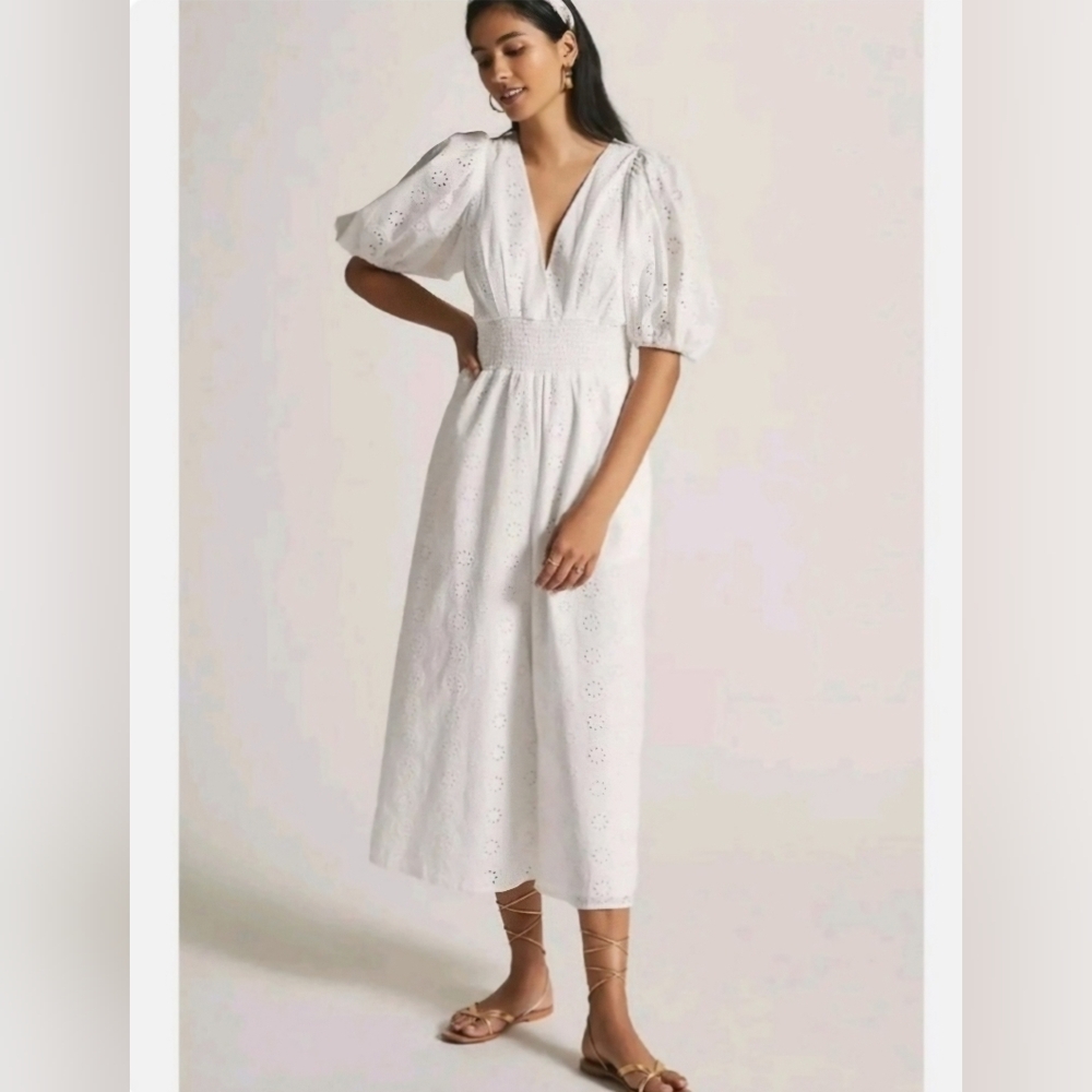 NWT Anthropologie Hutch Smocked-Waist Eyelet Jumpsuit - Picture 2 of 8